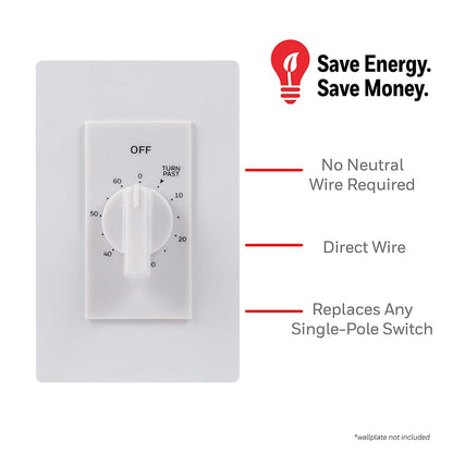 UltraPro In-Wall 60-Minute Spring-Wound Timer, White/Almond
