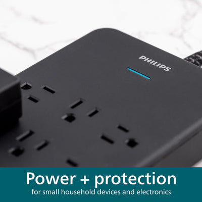 Philips 12-Outlet 6ft. Surge Protector with Adapter-Spaced Outlets, Black
