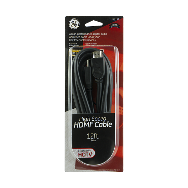 GE 12ft. HDMI Cable with Ethernet, Black