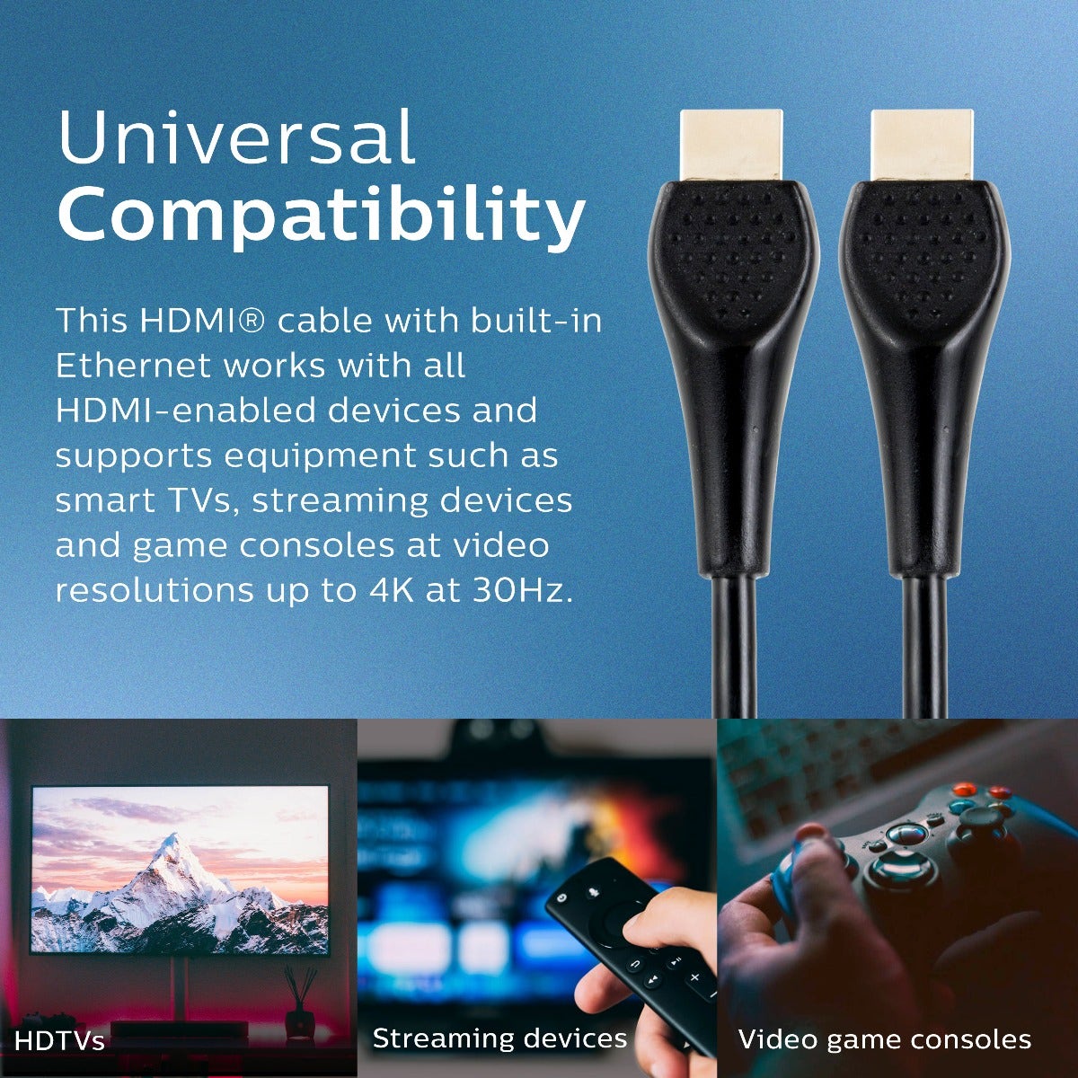 Philips EZ Grip 25ft. 4K HDMI Cable with Ethernet, Black