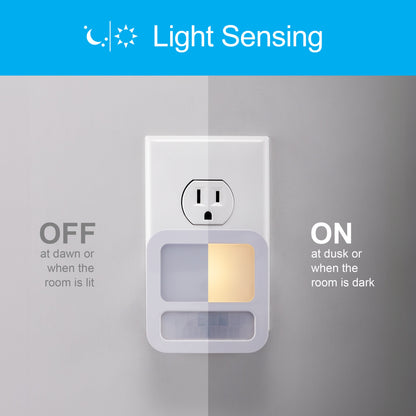 GE Light Sensing Motion Sensing LED Night Light, White