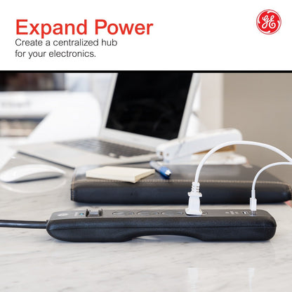 GE 4-Outlet 2-USB 3ft. Surge Protector, Black