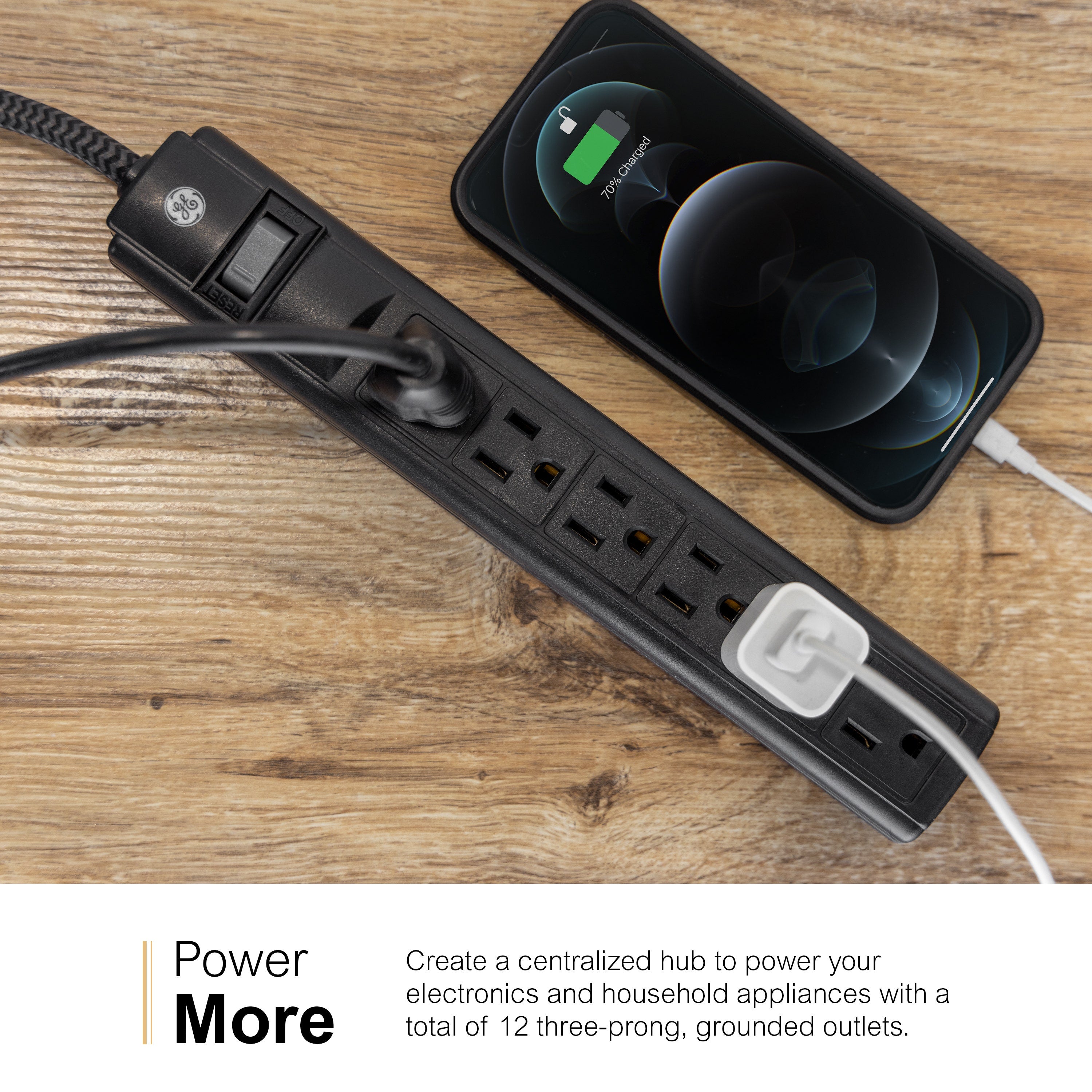 GE 6-Outlet 3ft. Surge Protector, 2 Pack, Black