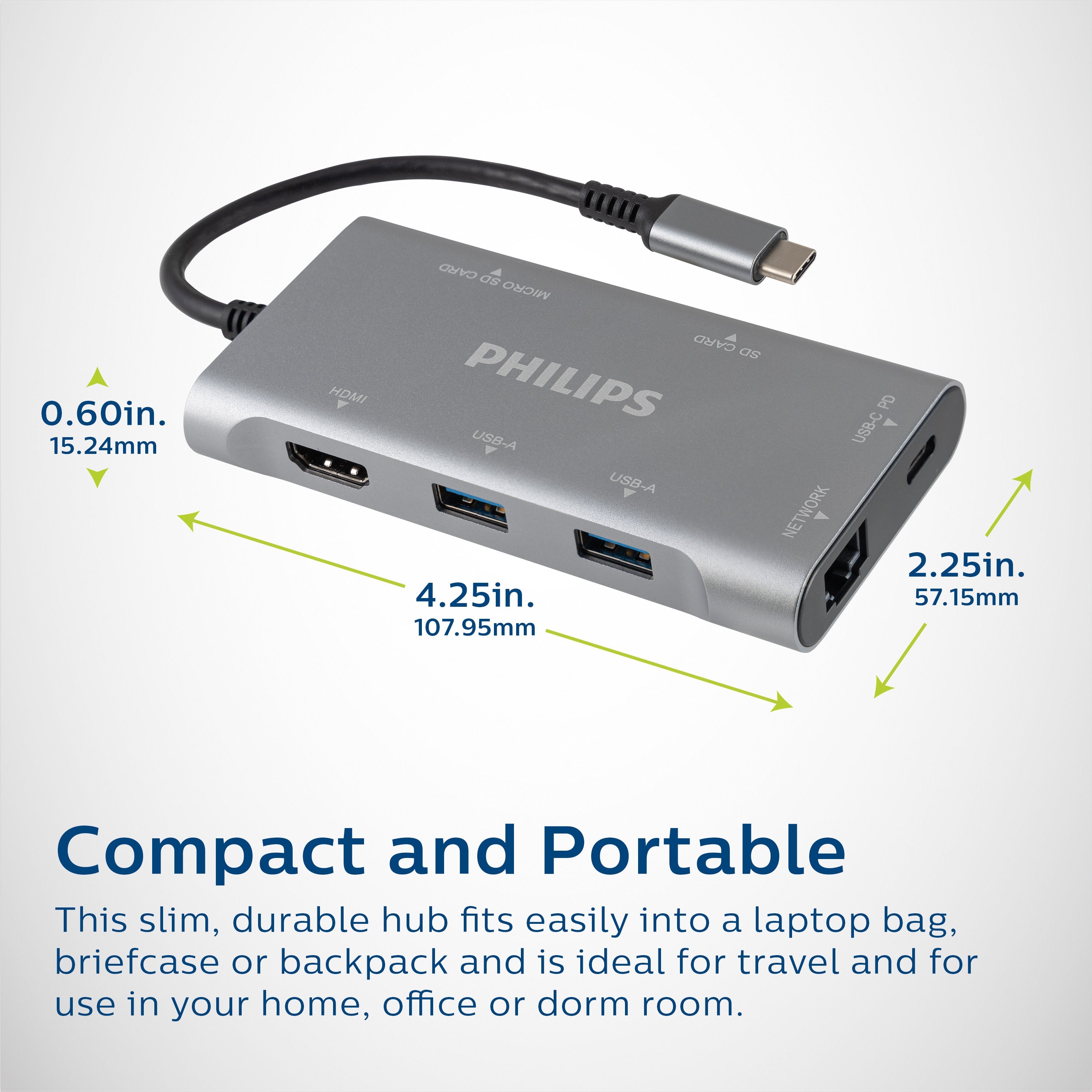 Philips Elite 7-in-1 Multiport Hub with Power Pass-Through, Silver