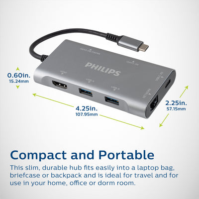 Philips Elite 7-in-1 Multiport Hub with Power Pass-Through, Silver