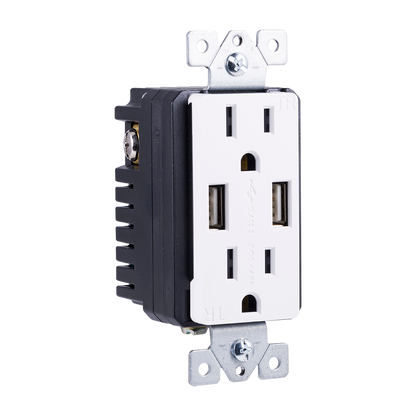 GE UltraPro 2-Outlet 2-USB Tamper Resistant Receptacle, White