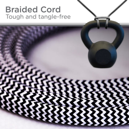 Cordinate 3-Outlet 8ft. Braided Extension Cord with Flat Plug, Black/White