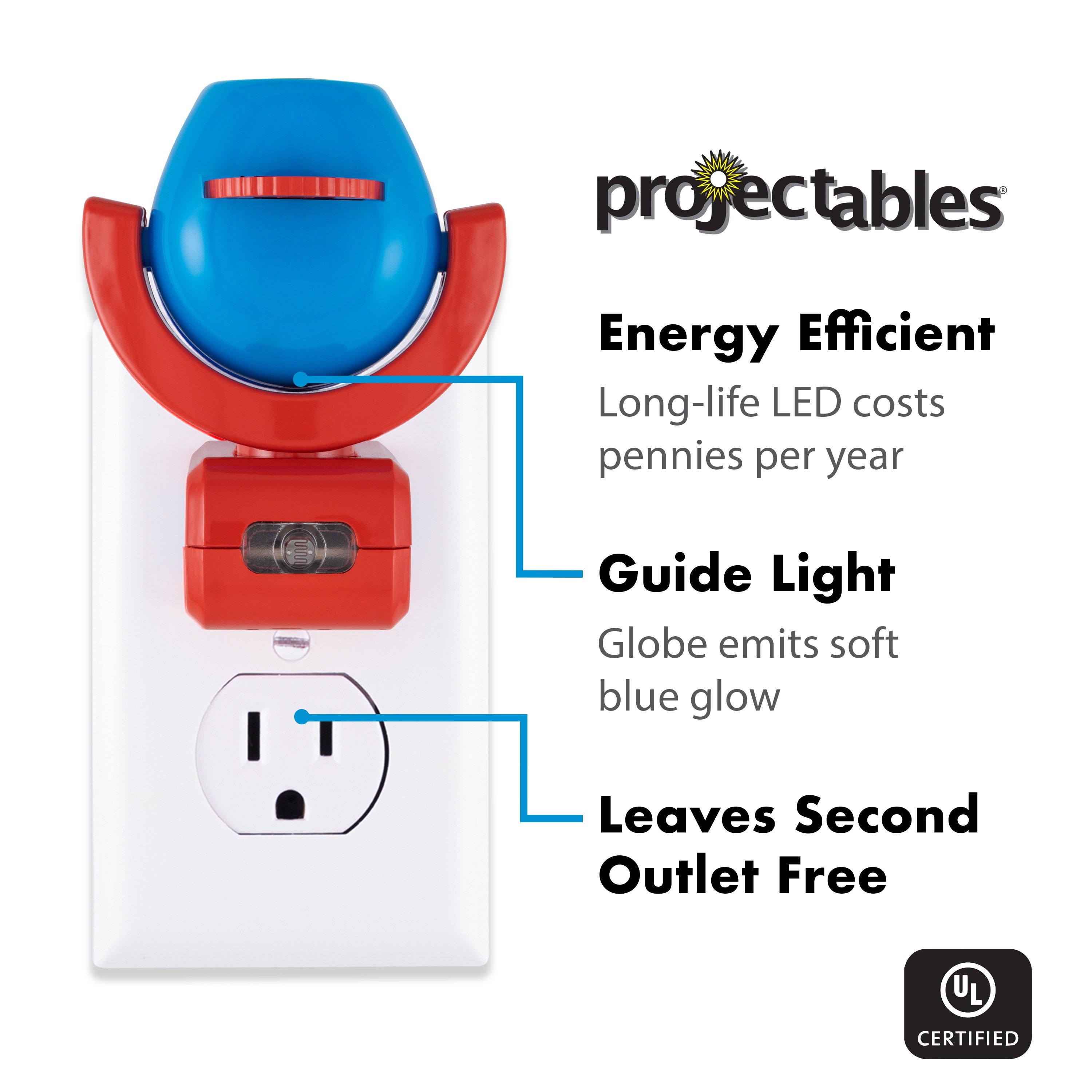 Projectables Disney Mickey & Minnie Light Sensing 6-Image LED Night Light, Blue/Red