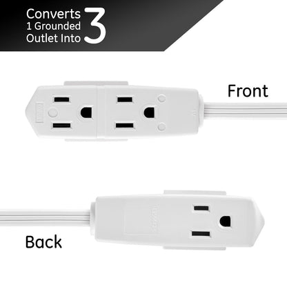 GE 3-Outlet 8ft. Extension Cord with Right-Angle Plug, 2 Pack, White