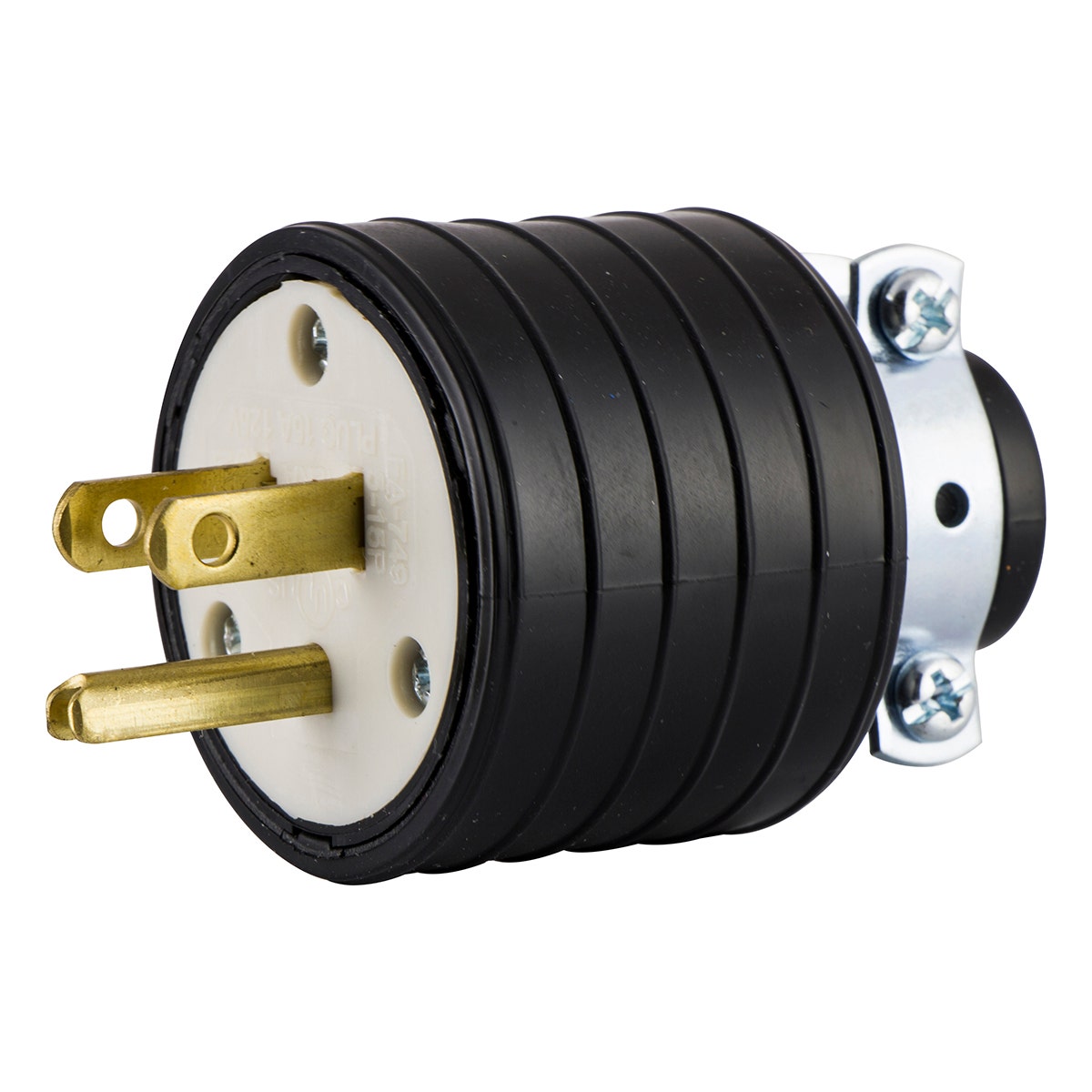 GE Heavy Duty Grounding Plug with Metal Clamp, Black