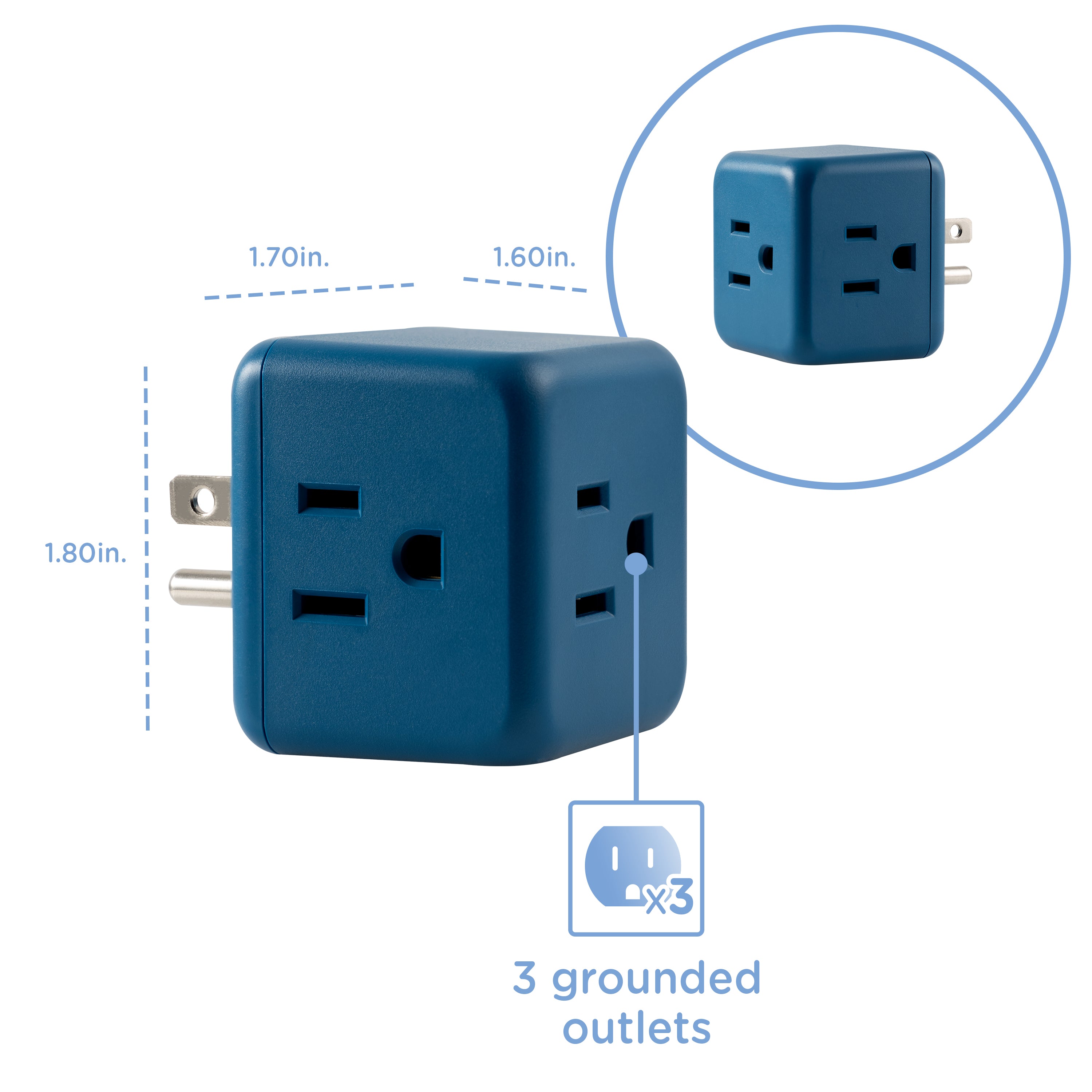 Cordinate 3-Outlet Surge Protector, sea blue cube, 2 pack