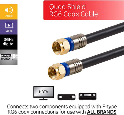 GE-branded RG6 Quad-Shield Coax Cable, 100ft., Black