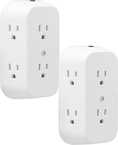 GE 6-AC Wall Tap w/ Resettable Circuit Breaker, White, 2pk
