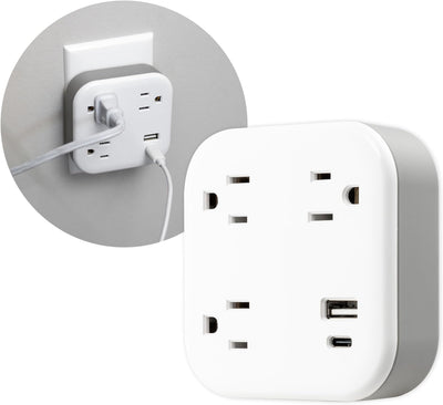 GE-branded UltraPro 3-Outlet Surge Tap with USB, 980J, 1 USB-A, 1 USB-C, White