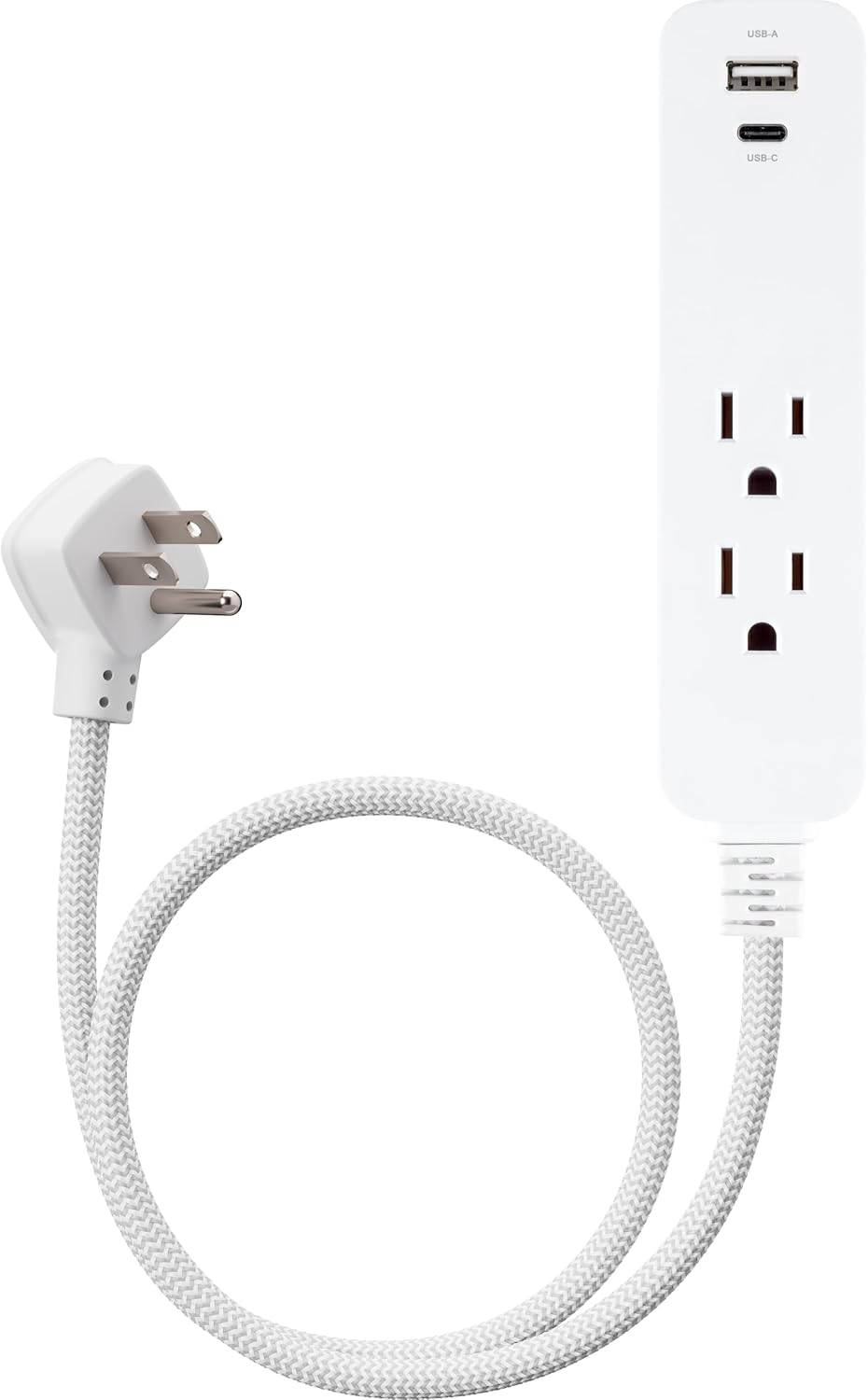 GE 2-Outlet 2ft. Extension Cord with USB Charging, White