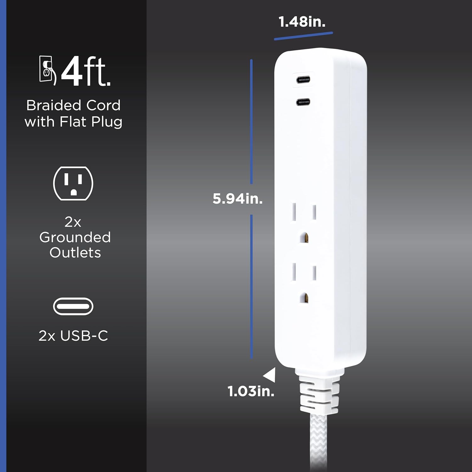 GE 2-Outlet 4ft. Surge Protector with USB Charging, White