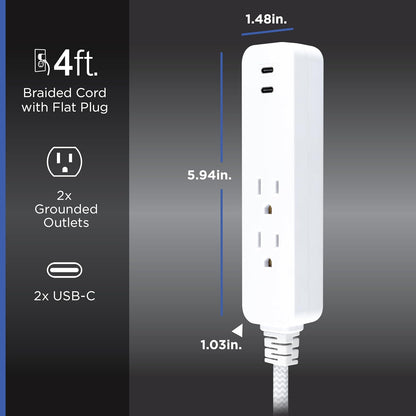 GE 2-Outlet 4ft. Surge Protector with USB Charging, White