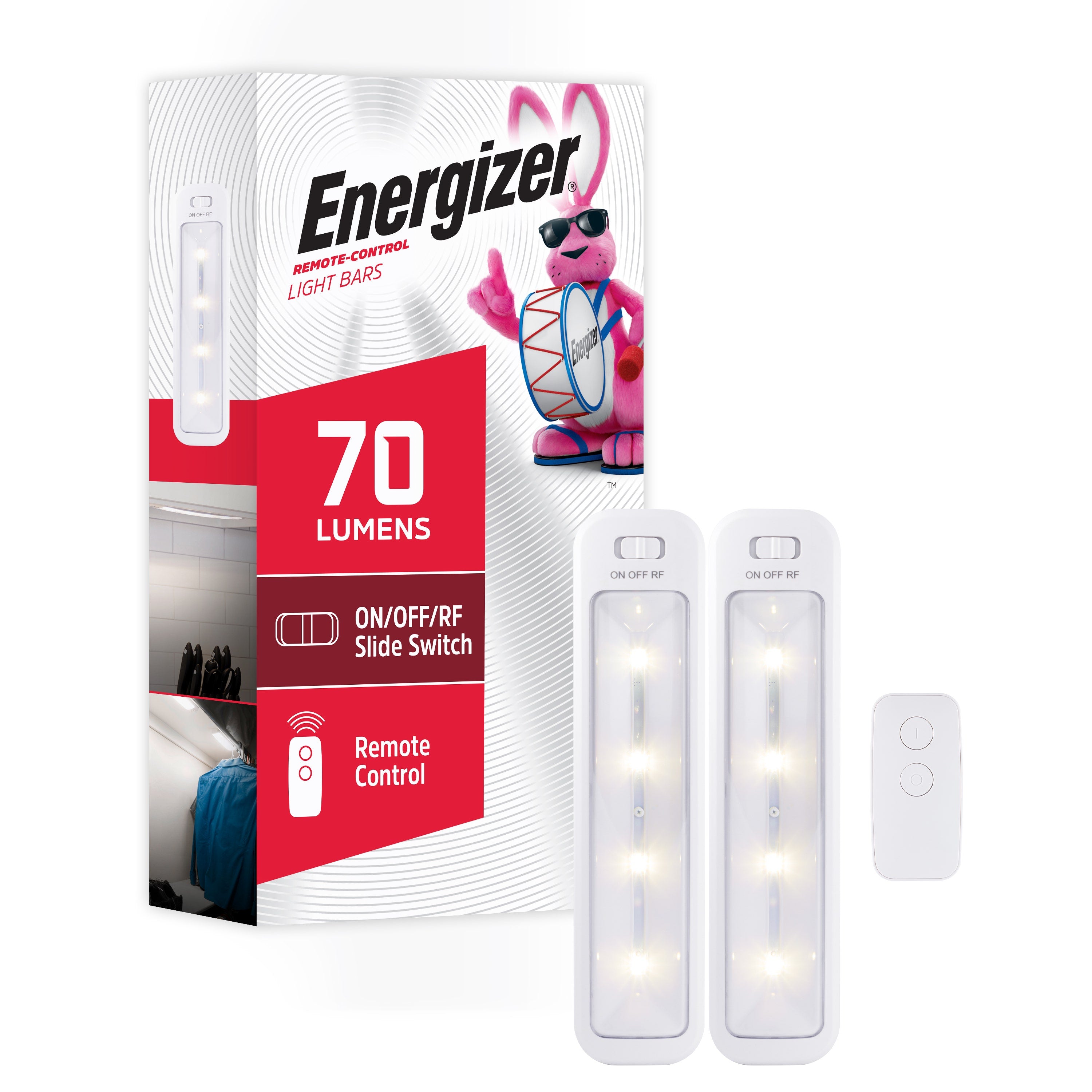 Energizer 10in. Battery Operated LED Light Bar with Remote, 2 Pack, White