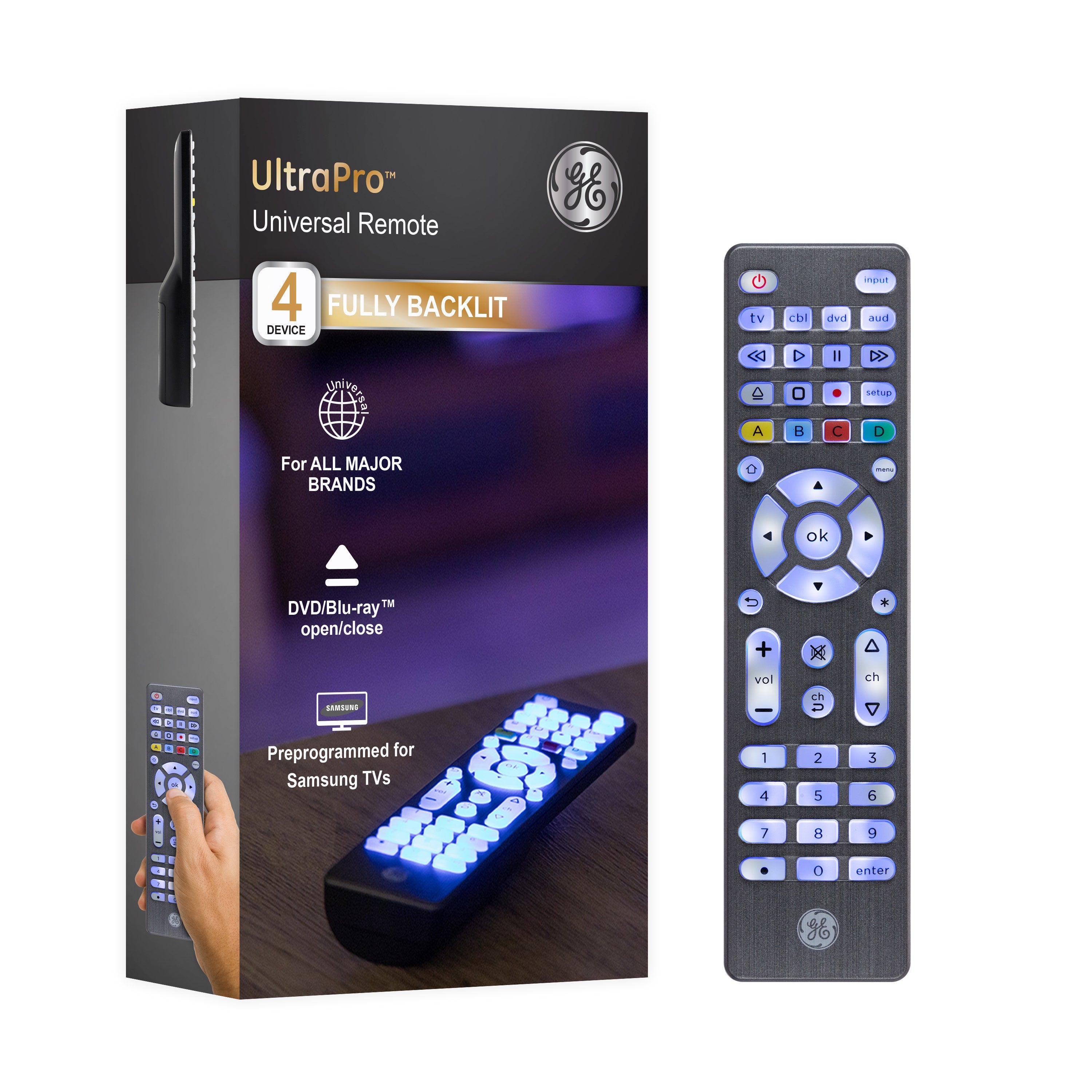 GE 4-Device Backlit Universal Remote, Brushed Graphite