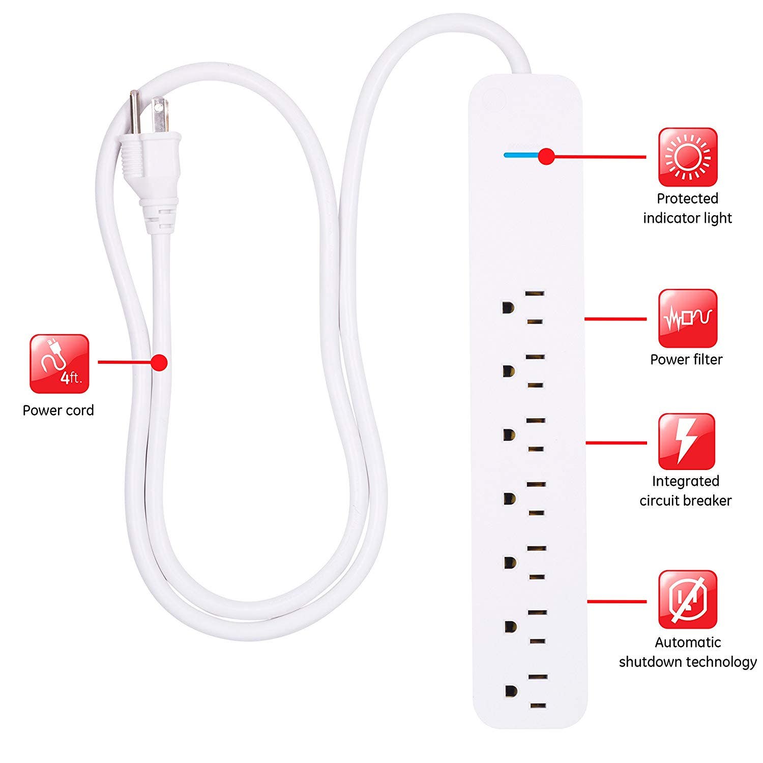 GE Pro 7-Outlet 4ft. Surge Protector, White