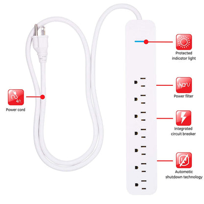 GE Pro 7-Outlet 4ft. Surge Protector, White