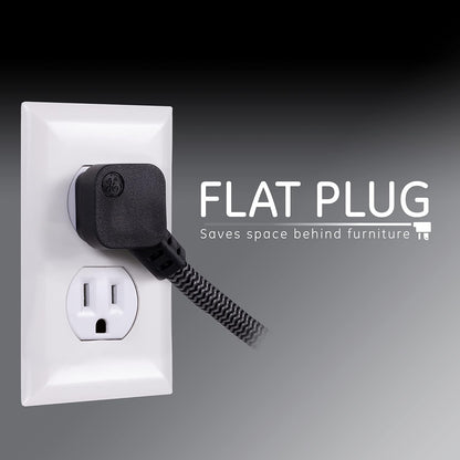 GE 6-Outlet Surge Protector Extension Cord, 2ft., braided cord, 620 Joules, Black