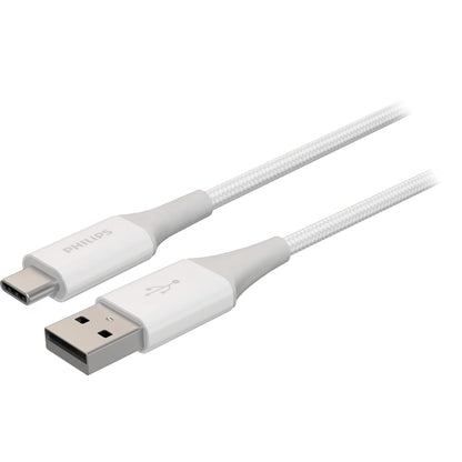 Philips Durable USB-A to USB-C 3ft. Charging Cable, white