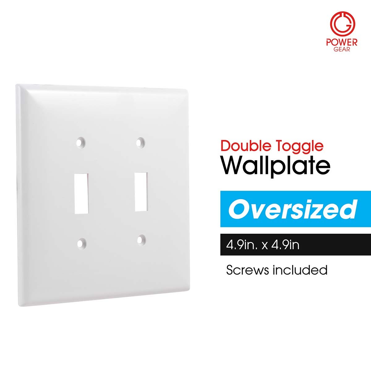 Power Gear Double Toggle Switch Oversized Wall Plate, White