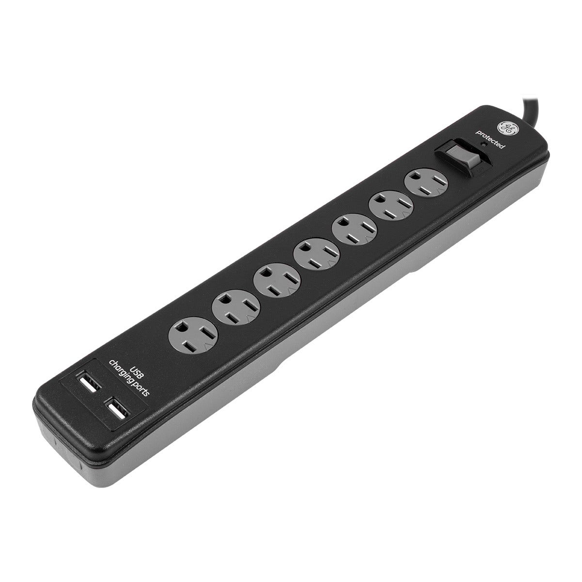 GE 7-Outlet 2-USB 3ft. Surge Protector, Black