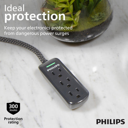 Philips 3-Outlet 8ft. Extension Cord With With Surge Protection, Black