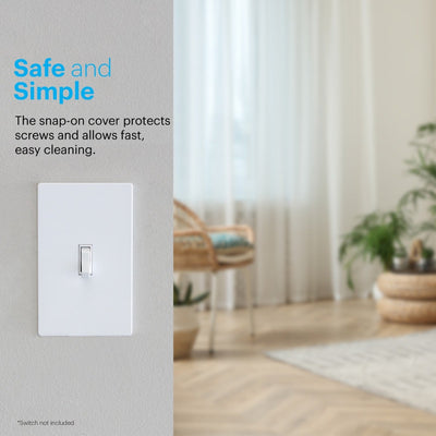 Power Gear Single Toggle Screwless Wall Plate, White, 5 Pack