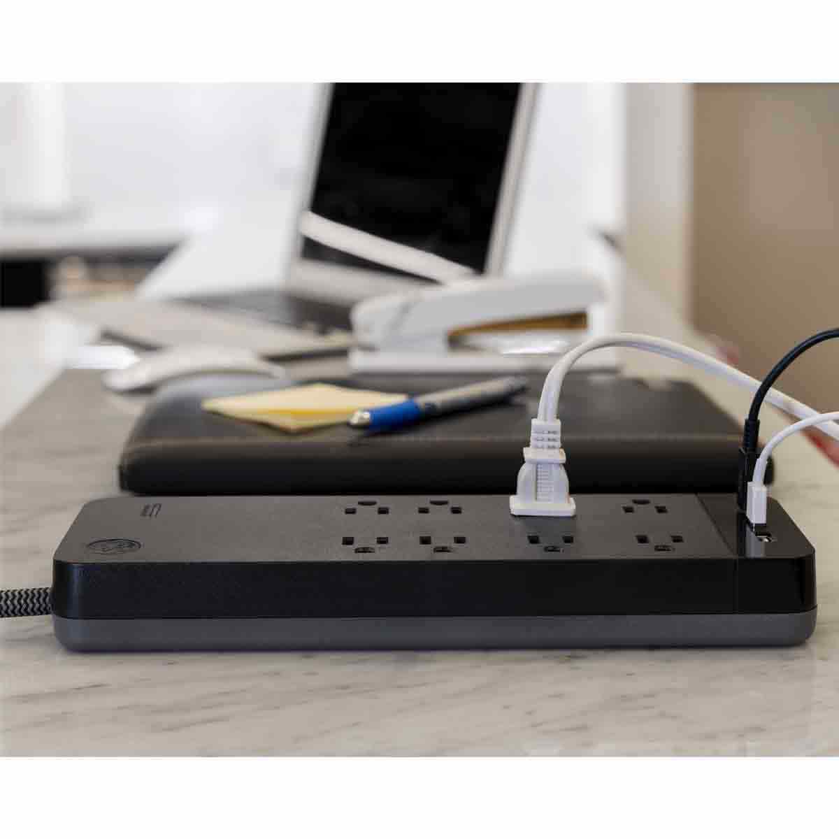 GE UltraPro 10-Outlet 2-USB 1-USB-C 8ft. Surge Protector, Black