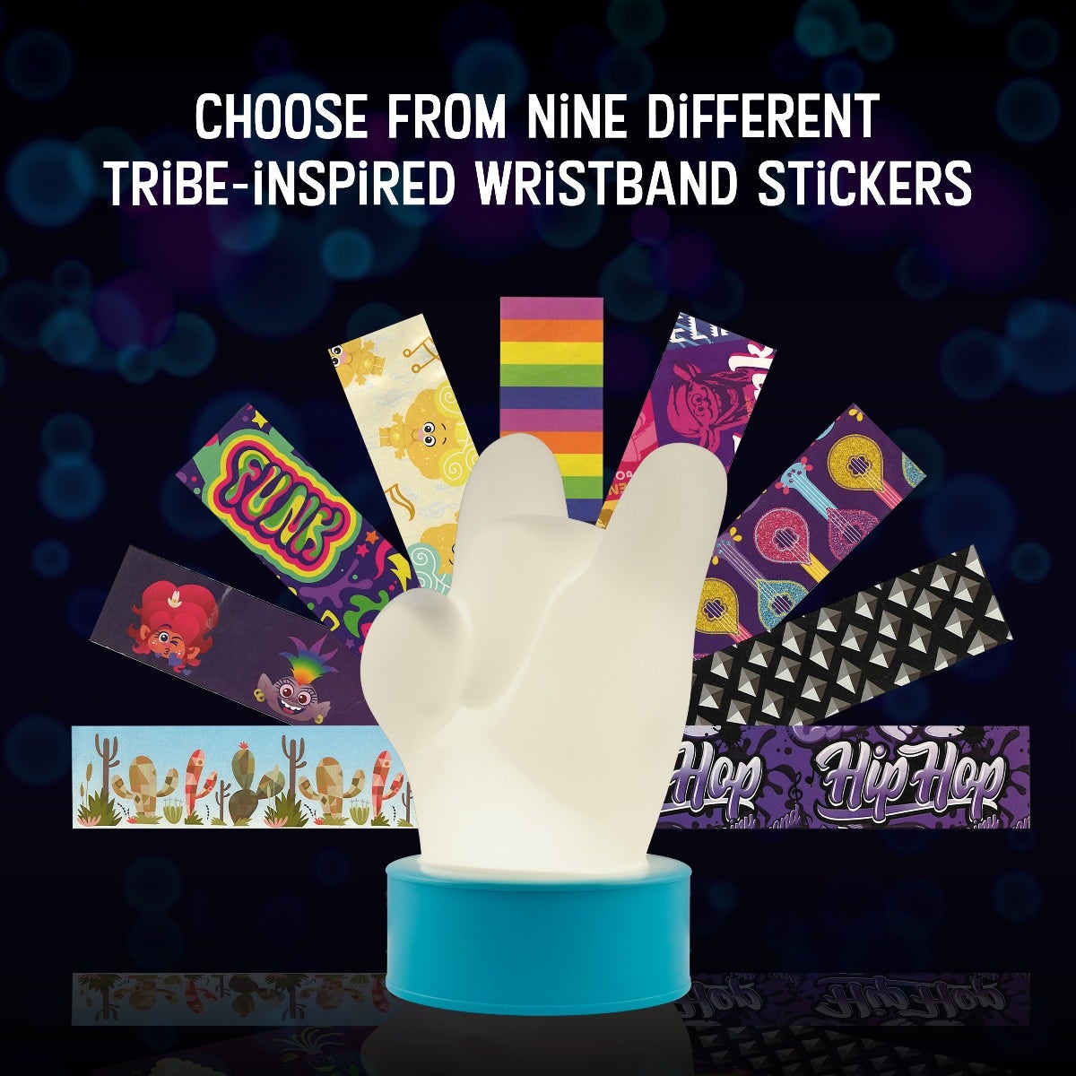 Trolls World Tour Color Changing Squishy Rock Hand LED Night Light with Changeable Bracelets, Blue