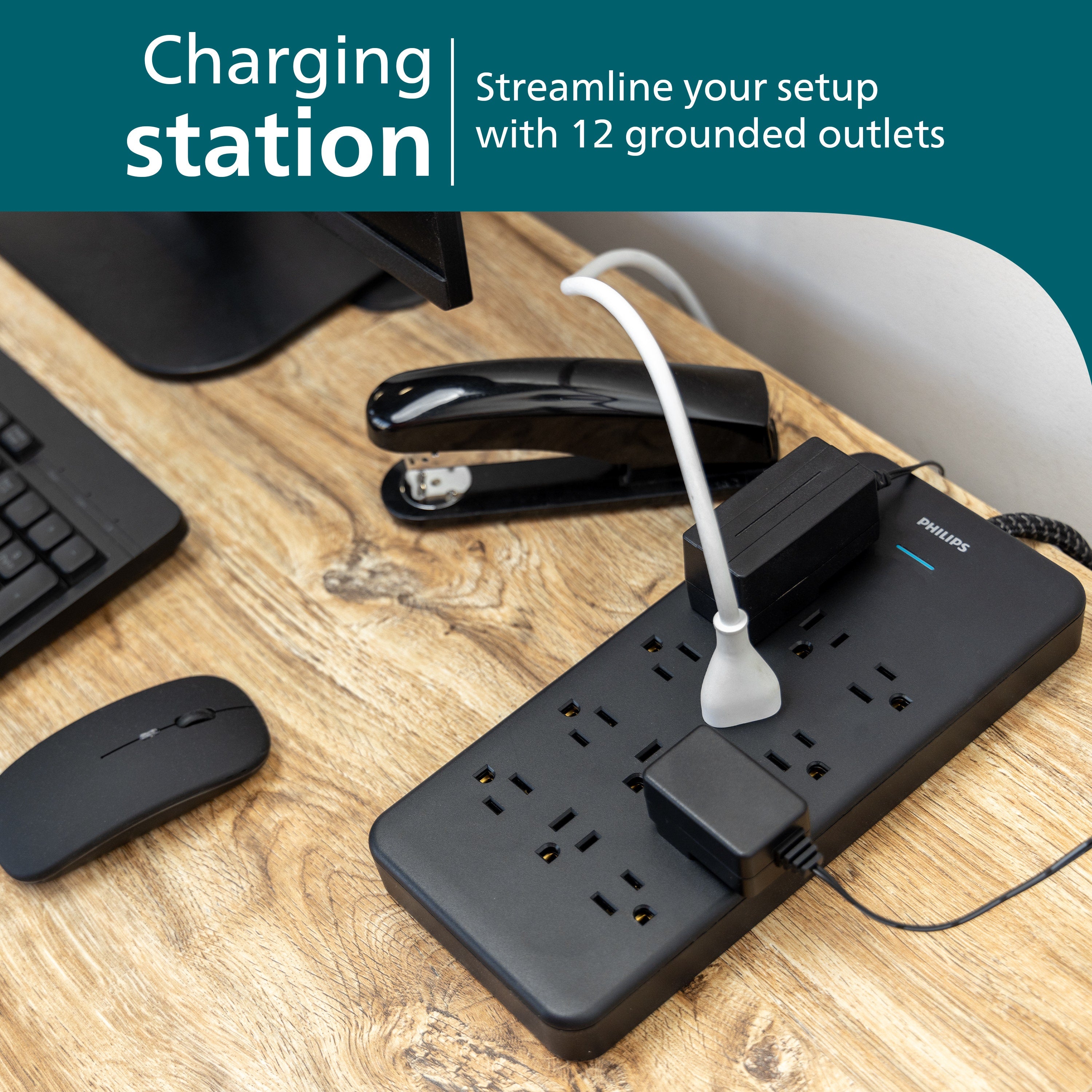 Philips 12-Outlet 6ft. Surge Protector with Adapter-Spaced Outlets, Black