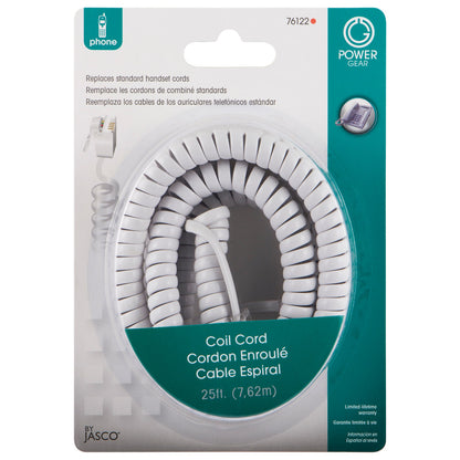 Power Gear 25ft. Coiled Phone Line Cord, White