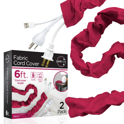 Cordinate 6ft. Fabric Cord Cover, 2 Pack, Berry