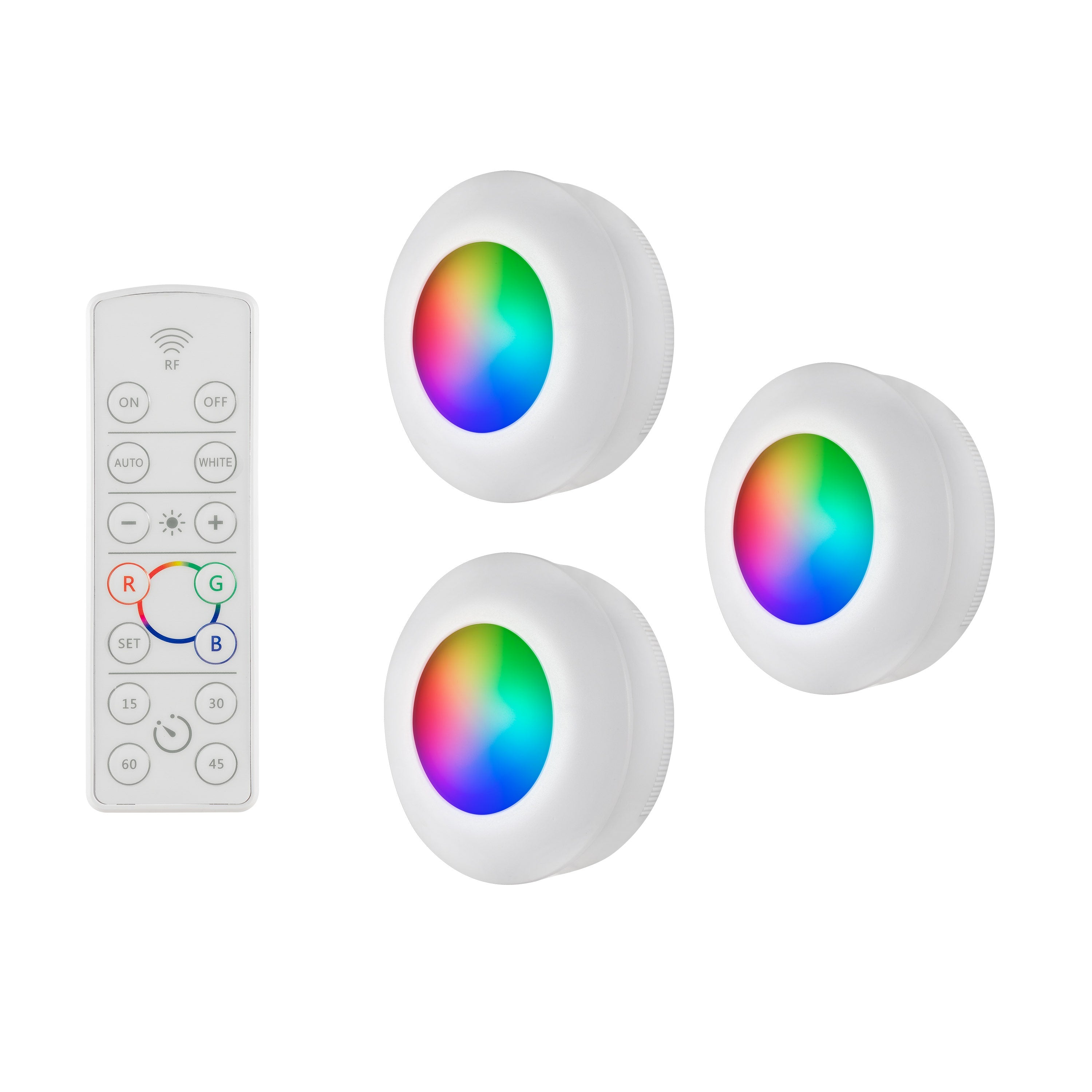 Energizer Battery Operated Color-Changing LED Puck Lights with Remote, 3 Pack, White