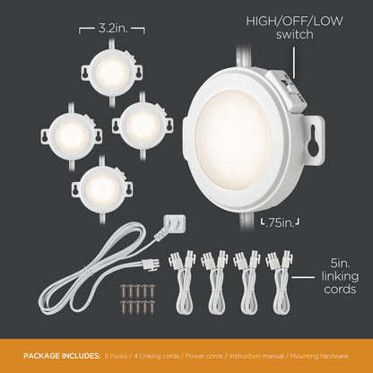 Ultra ProGrade EZLink LED Puck Lights, 5pk