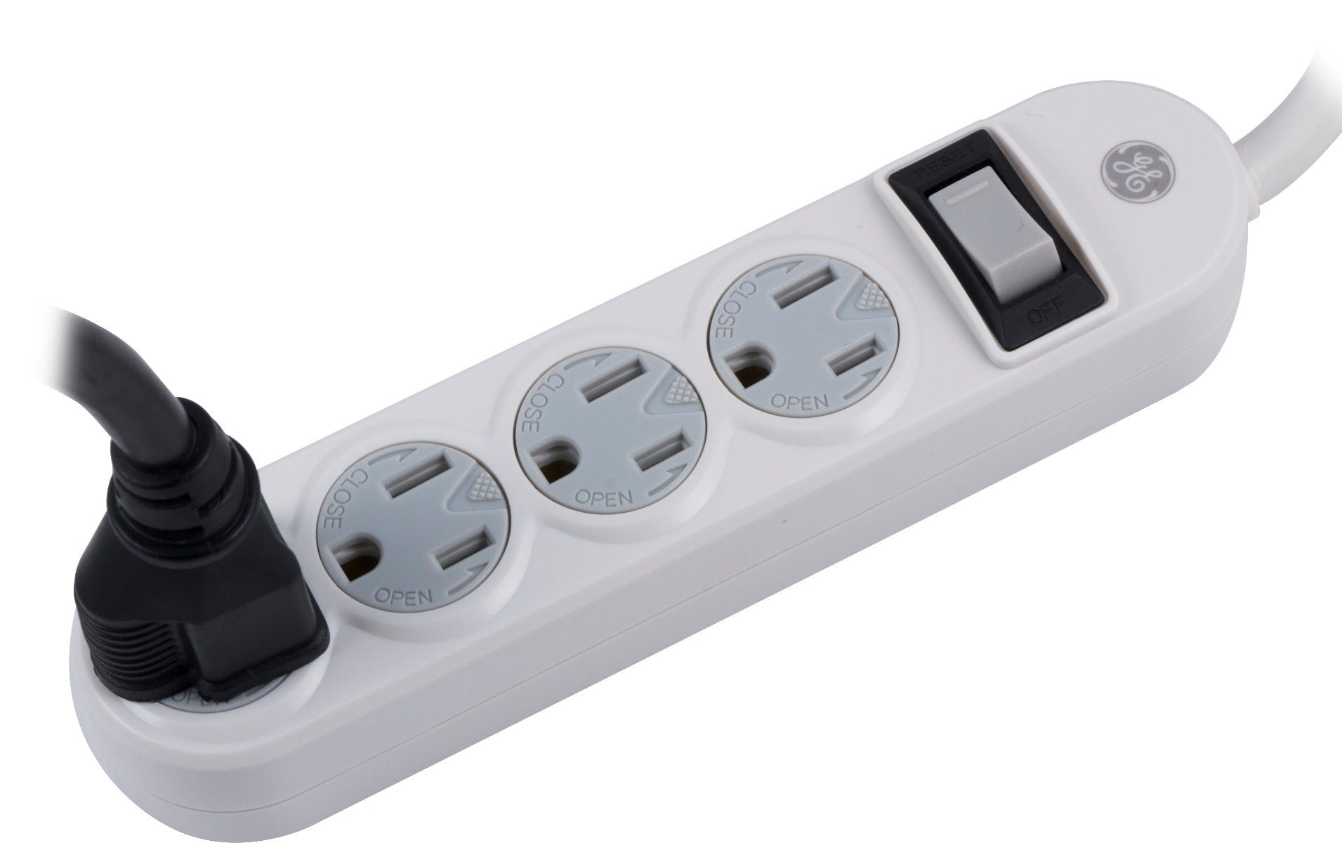 GE 4-Outlet Power Strip with Twist-to-Close Safety Covers, Gray