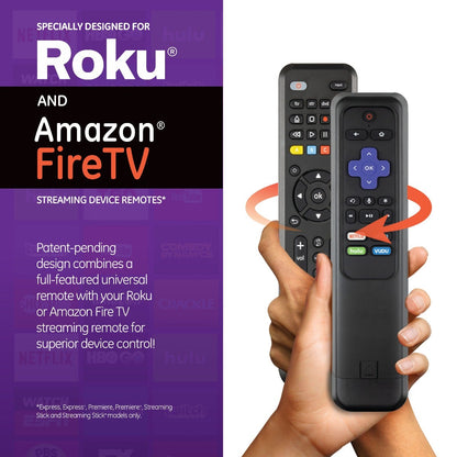 GE 4-Device Universal Companion Remote for Roku and Amazon TV with Flip and Slide Cradle, Black
