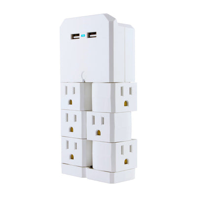 GE 6-Outlet 2-USB Wall Tap with Surge Protection and Swivel Outlets, White