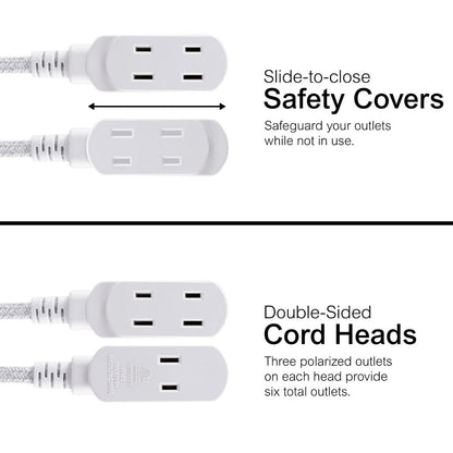 GE 3-Outlet 6ft. Dual Split Braided Extension Cord, White