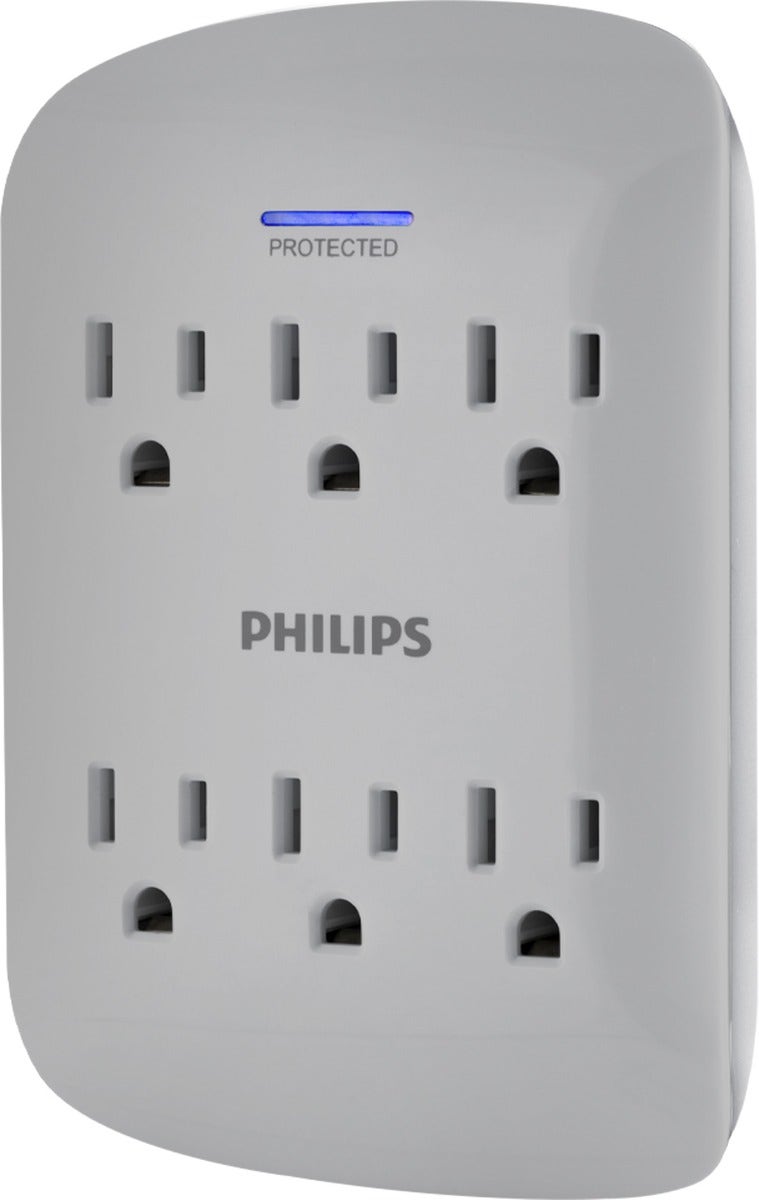 Philips 6-Outlet Wall Tap with Surge Protection, Gray