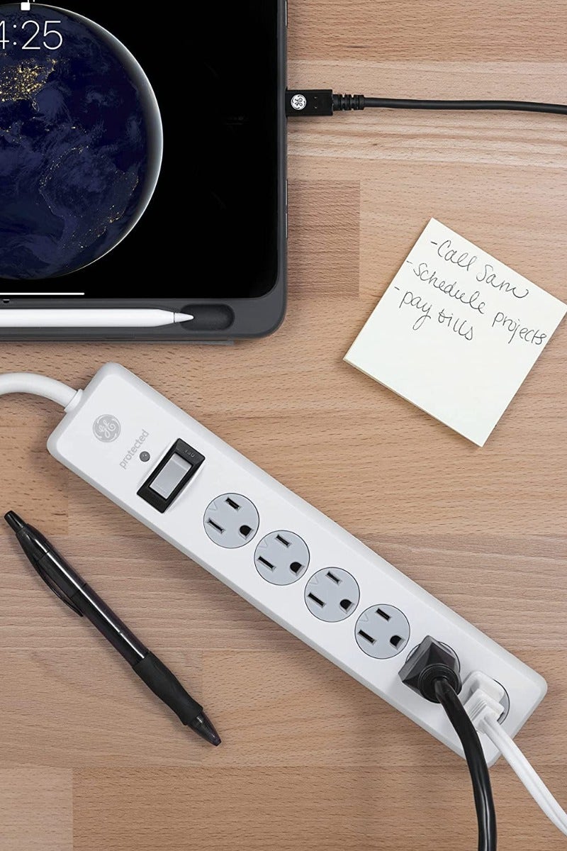 GE 6-Outlet 25ft. Surge Protector with Twist-to-Close Safety Outlet Covers, White