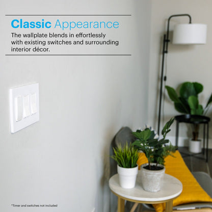 Power Gear Triple Screwless Rocker Light Switch Wall Plate, 5 Pack, White