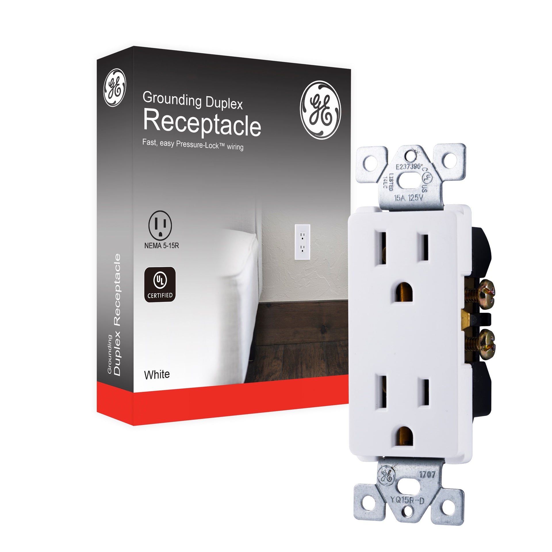 GE 50727 Grounding Duplex Receptacle, Designer 15A/125VAC, White, image size:1920x1920