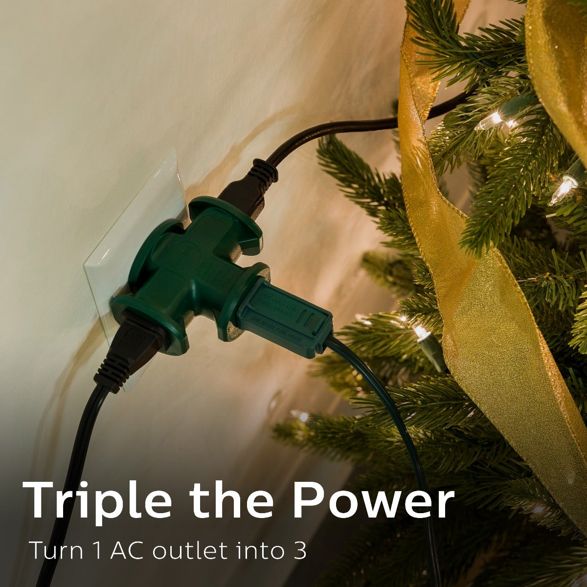 Philips 3-Outlet Heavy Duty T-Shaped Adapter, Green