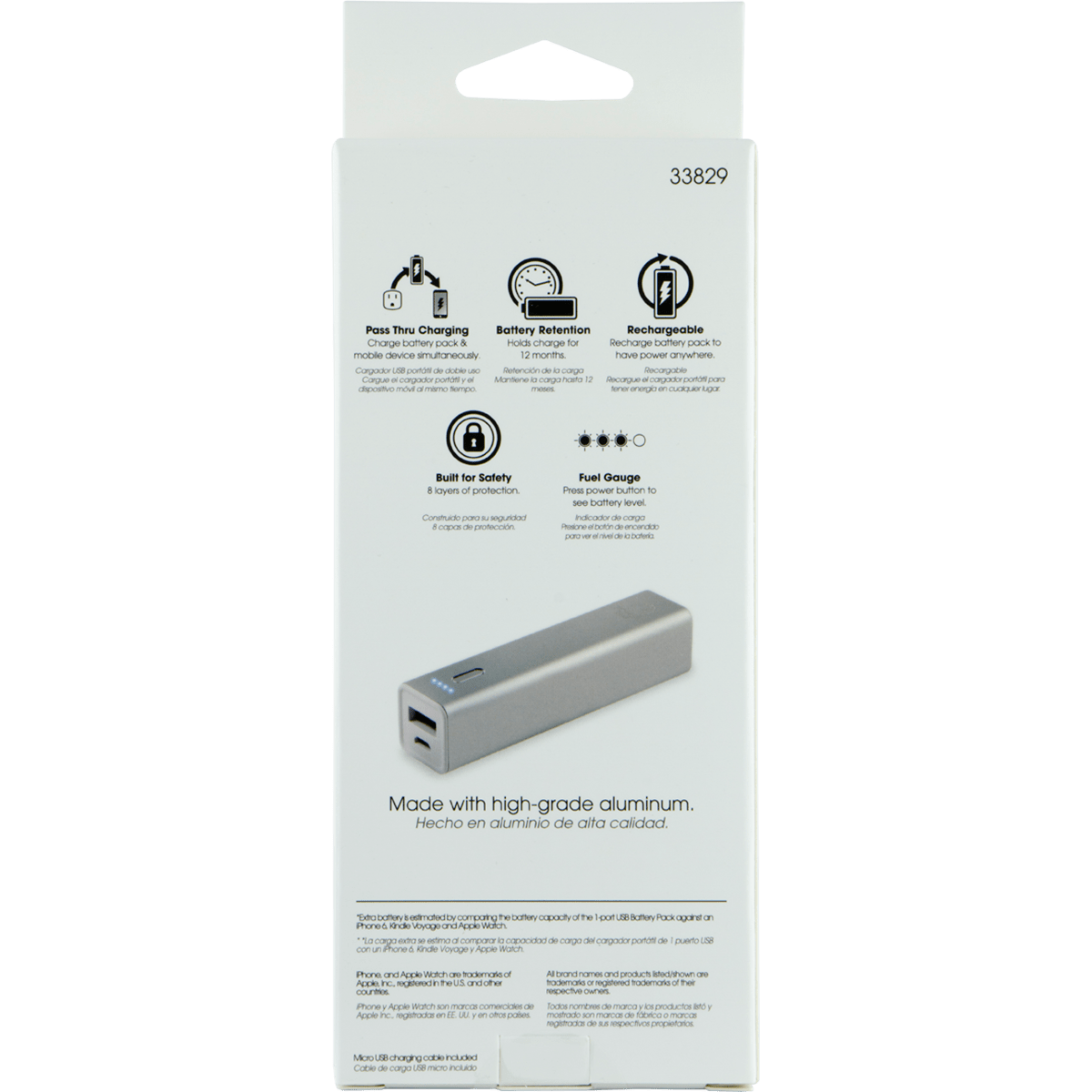 Power Gear 1-USB Charging Battery Pack, 3300mAh, Gray