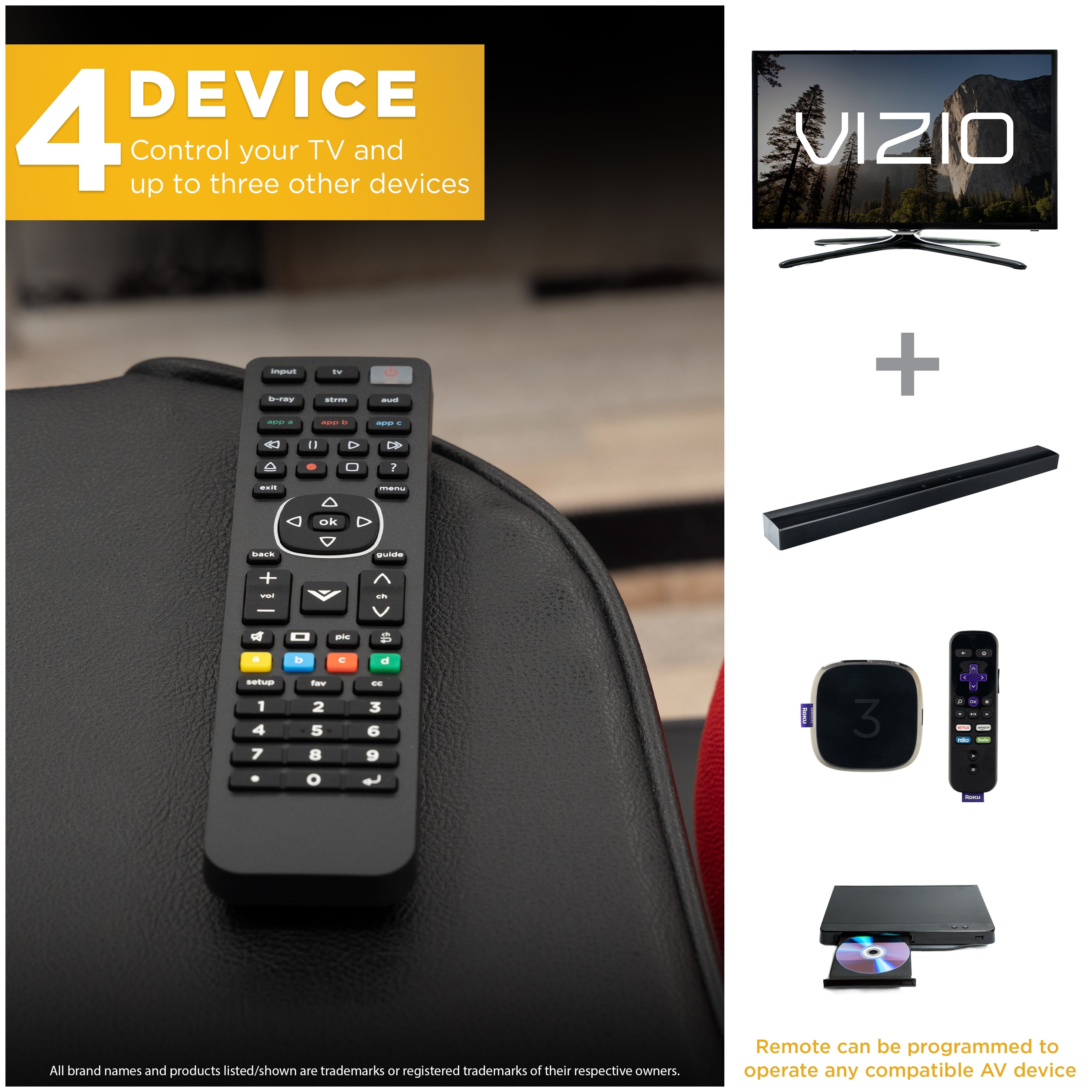 UltraPro 4-Device Universal Vizio TV Replacement Remote