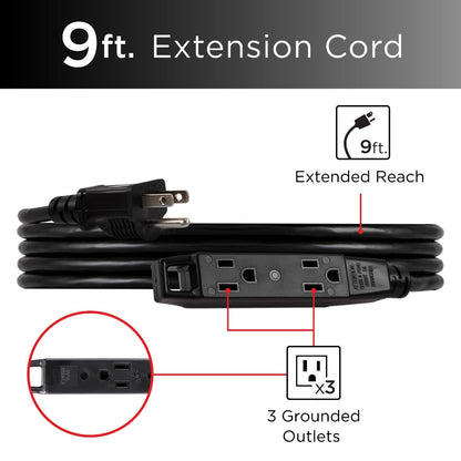 UltraPro 3-Outlet 9ft. Heavy Duty Indoor/Outdoor Extension Cord, Black
